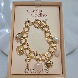 Camila Coelho Gold Bracelet with Heart and Key Charms